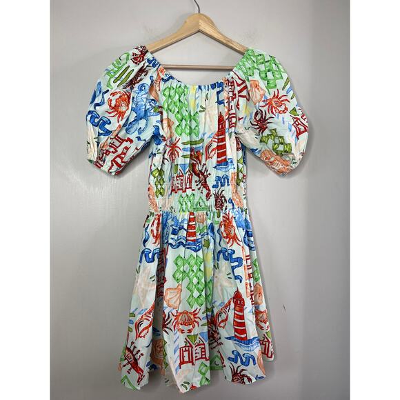 NWT Hunter Bell Scoop Neck Smocked Waist Bell Drew Mini Dress Surfside Size: 0 - Picture 7 of 8